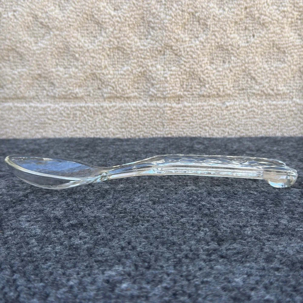 Vintage Clear Pressed Glass Serving Spoon Diamond Point Star Pattern 9 Inch